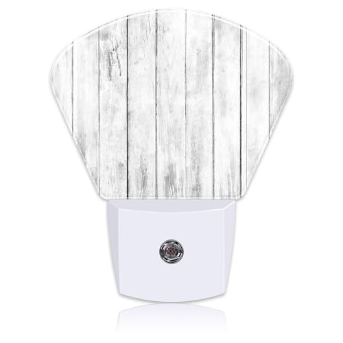 Image of White Wooden Texture Night Light, Old Wood Grain Nightlight Plug into Wall with Dusk to Dawn Sensor for Kid Girls Boys Women Men Bedroom, Hallway, Kitchen, Bathroom, Stairs Decor