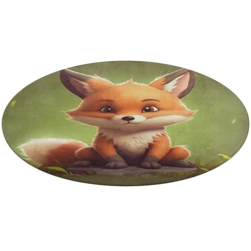 Cute Little Fox Door Mat Absorbent Coral Velvet Bath Mats Non-Slip Indoor Outdoor Mat Round Welcome Mat Washable Door Rug for Entryway Doormats