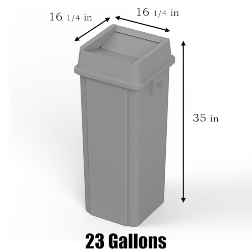 Image of 23 Gallon Gray Square Commercial Trash Garbage Can with Lid | Outdoor Office Restaurant School Kitchen
