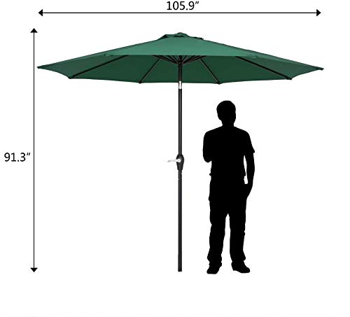 Qdy -Outdoor Patio Umbrella, 8.8Ft Heavy Duty Market Table Umbrella With Push Button Tilt & Crank For Patio, Lawn, Garden, Beach, Sand, Yard,Green #TOP4