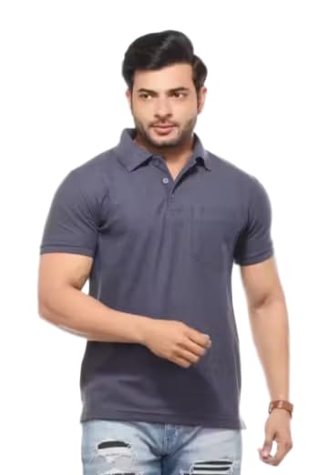 Image of Men's Polo T-Shirt, Grey, Short Sleeve, Casual Style with Chest Pocket
