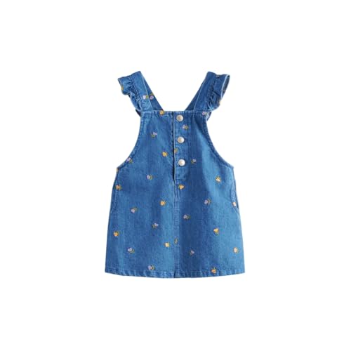 MARC&JANIE Girls Mulle Lace Shoulder Strap Denim Dress Cotton Full Bottom Floral Embroidery Back Dresses 231708