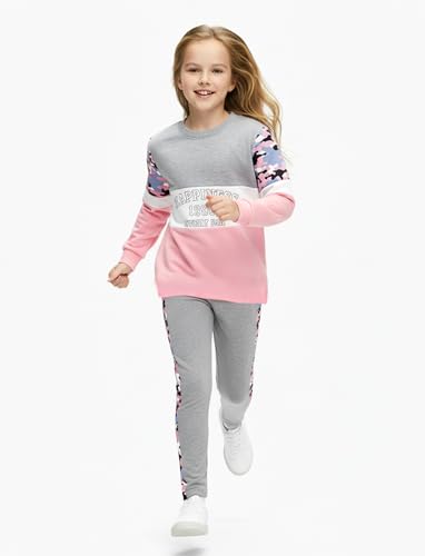 Image of PATPAT Girls 2 Piece Outfits Size 5-6 Years, Grey Camouflage Print Sweatshirts and Leggings Clothing Sets Sweatsuit Fall Outfits Joggers Lounge Set Tracksuit Kids Clothes Girls