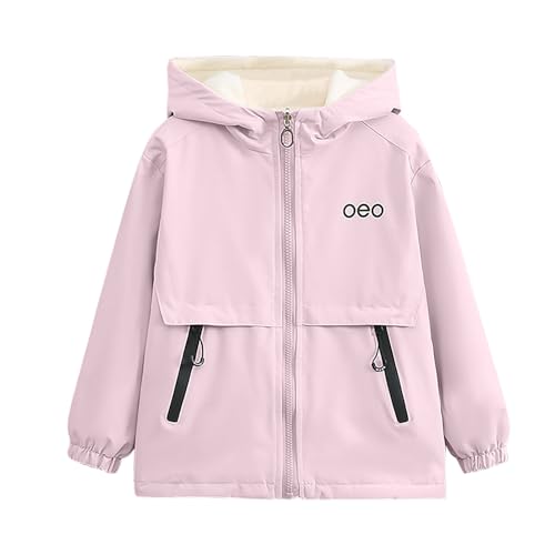 Kids Rain Jackets Waterproof with Hood Full Zip Warm Fleece Lined Jackets Casual Outerwear Waterproof Raincoat