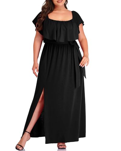 Plus Size Off The Shoulder Maxi Long Casual Beach Dress Pockets Women4