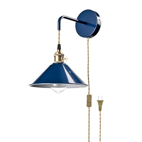 Image of Plug-in Macaron Wall Sconce, Hanging Height-Adjustable Wall Lamp Set of Two, Hardwire Optional, Blue Industrial Wall Light Fixture for Home Office