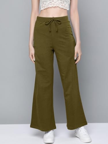 Image of Vogaan Women's Cotton Blend Wide Leg Pants | Drawstring Waist Casual Solid Track Pants for Women