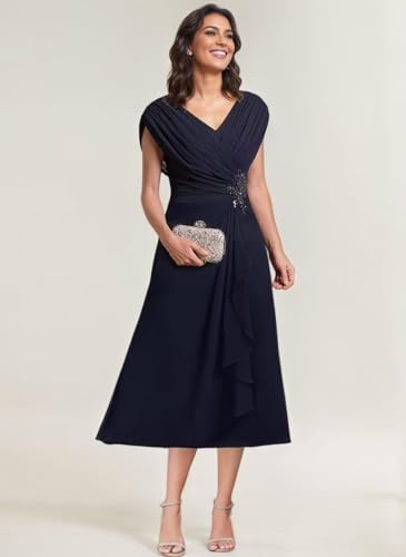 Women's Mother of The Bride Dresses Tea Length Pleated Chiffon Formal Evening Dress Party Gowns for Women PS0192