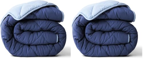 Image of ViscoSoft Full Reversible Comforter - Duvet Insert - Light /Dark Blue | All Season Cooling Lightweight Reversible Quilted Blanket - OEKO-TEX Certified - Down Alternative - Cloud-Soft - 2 Pack