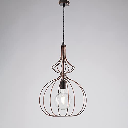 Lustre suspension vintage industriel noir et cuivre 1 lumière pour l'entrée bon-330
