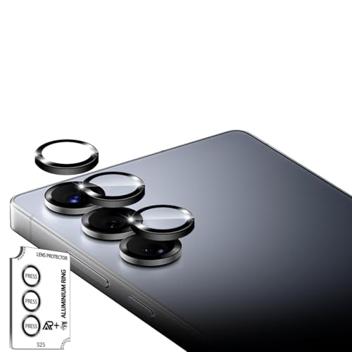 BIGFACE for Galaxy S25 Camera Lens Protector - 9H Tempered Glass & Metal Camera Cover - Durable Anti-Scratch HD View w/Night Shoot(Black)