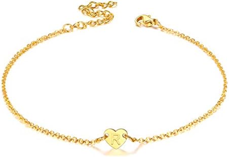 FaithHeart Initials Anklets for Women Stainless Steel Heart Charm Ankle Bracelet with Letter A-Z Foot Chain Anklet Adjustable Barefoot Jewellery Summer Gifts for Girls