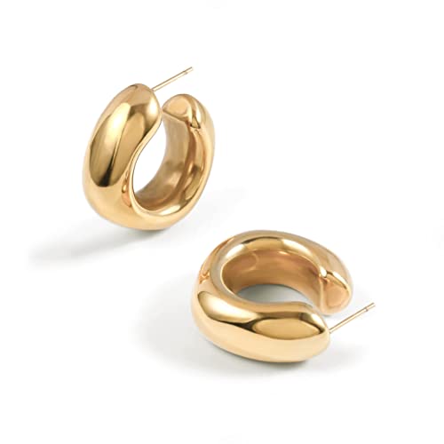 Waterproof Thick Gold Chunky Hoops Earrings for Women Non Tarnish,Gold Plated Hypoallergenic Open Hoop Earrings,Lightweight Hollow Earrings