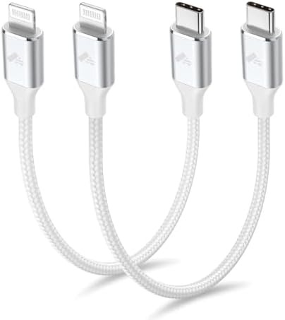 2Pack Short USB C to Lightning Cable 1ft, PD USB C to iPhone Charger Cable MFi Certified, Nylon Braided Short iPhone Charger Cord Fast Charging for iPhone 14 13 12 11 Pro Max XR XS X 8 Plus SE iPad