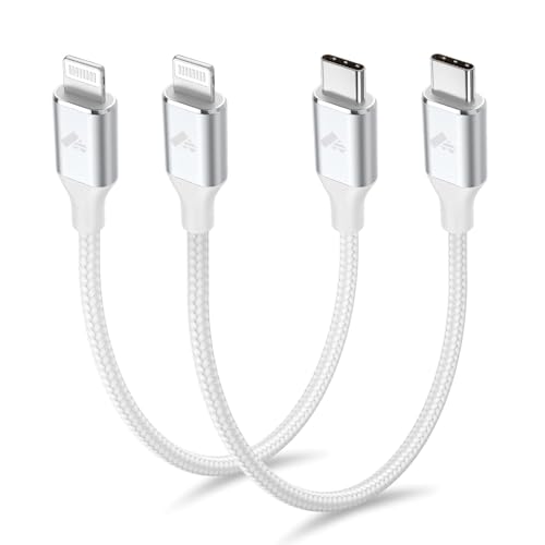 2Pack Short USB C to Lightning Cable 1ft, PD USB C to iPhone Charger Cable MFi Certified, Nylon Braided Short iPhone Charger Cord Fast Charging for iPhone 14 13 12 11 Pro Max XR XS X 8 Plus SE iPad