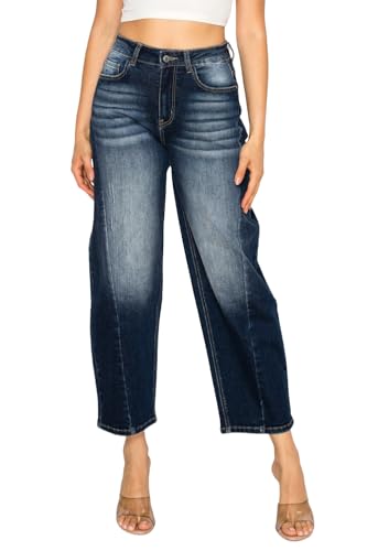Women's Barrel Jeans High Waisted Wide Leg Baggy Cropped Ankle Pants – Relaxed Fit Stretch Denim Comfort