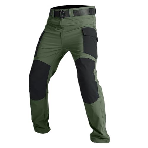 FQZWONG Men's Construction Work Utility Pants Relaxed Fit Stretch Flex Cordura Double Knee Reinforcement Carpenter Cargo（Green,Small