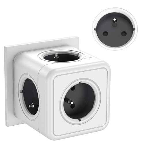 Multiprise Murale Française, 5 en 1 Multiprise Cube avec 5AC Prise, Adaptateur Secteur 3680W, Convient pour Bureau, Maison, Gris