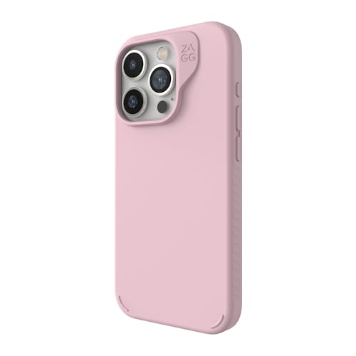 ZAGG Manhattan Snap iPhone 15 Pro Case - Premium Silicone iPhone Case, Durable Graphene Material, Smooth Surface with a Comfortable Ripple Grip, MagSafe Phone Case, Peach Pink