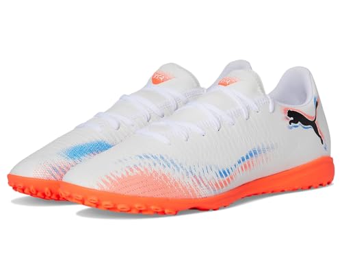 PUMA Men's Future Play Turf Trainer Soccer Cleats Sneaker, White-Black-Glowing Red AH25, 7.5
