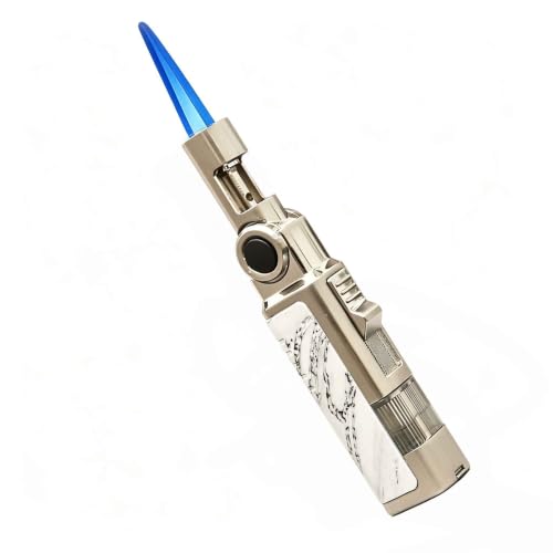 Encendedor de antorcha de butano a Prueba de Viento, Encendedor de Llama Tipo Chorro de ángulo Ajustable 360 ​​| con Ventana de Combustible Visible, for Vela, Chimenea, Camping(Metallic)