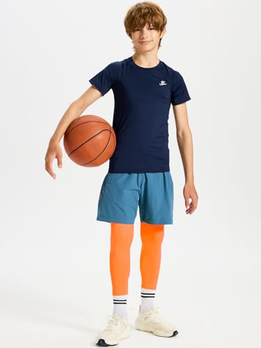 Image of DEVOROPA Boys Leggings Youth Compression Pants Sports Tights Basketball Football Baseball Soccer Baselayer Slim /Regular /Husky