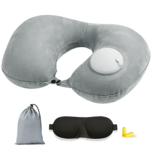 Coussin De Voyage Gonflable,CHENKEE Oreiller de Voyage Coussin de Nuque de Voyage Gonflable Ultraléger Oreiller Cervical en Forme De u Doux Neck Pillow Inflatable avec Masque pour Voyages d'affaires Cover