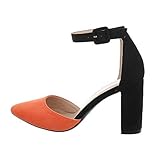  Ital Design Damenschuhe Pumps Schnür- & Riemchenpumps, FJ005-, Kunstleder, Orange Schwarz, Gr. 37