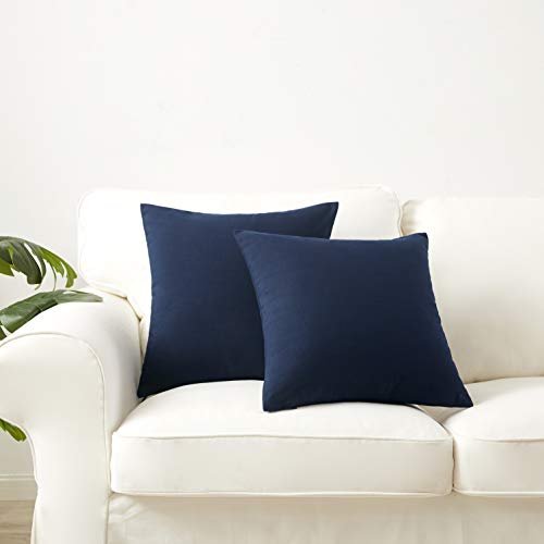 Longhui Bedding Linen Blend Throw Pillow Cover, Navy Blue 18” X 18” Decorative Pillows, Set Of 2, Zippered Square Sofa Couch Bed Cushion Pillowcases #TOP1