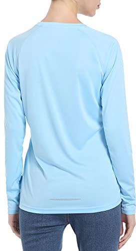 Women's Upf 50+ Sun Protection Uv Shirts - Long Sleeve Outdoor Hiking Fishing Swim Spf Rash Guard T-Shirt With Thumbhole Sky Blue #TOP2