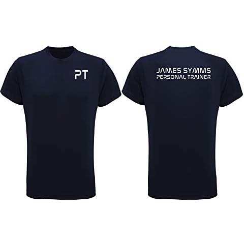 The T-Shirt Barnicle Men - TriDri - Gym Tshirt - Personalised - Personal Trainer PT Front and Back Navy Cover
