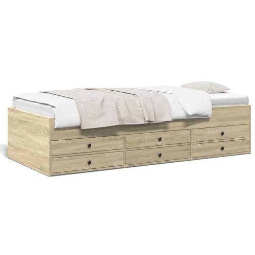 Faroom Cama de día con espacio de almacenamiento, sofá cama con 6 cajones y somier, cama individual de 90 x 200 cm, cama funcional de almacenamiento, cama juvenil de roble Sonoma
