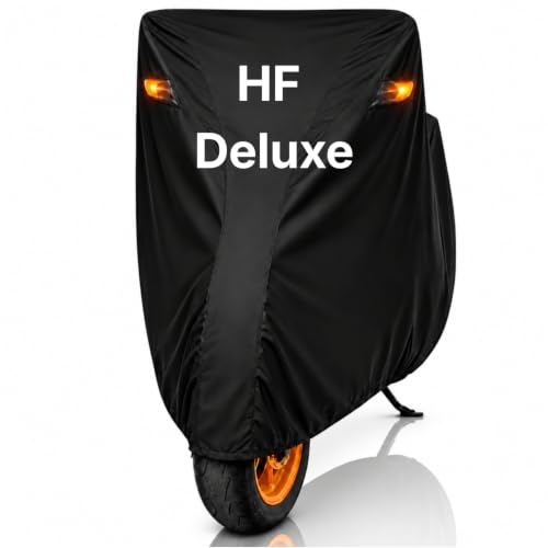 Image of Dhoom Bike Body Cover for HF Deluxe Cover | 100% Waterproof, Dustproof & Scratch Resistant | Heavy Duty Two Wheeler Covers with UV Protection, Heat Resistant | All Weather Outdoor Bike Cover (Black)