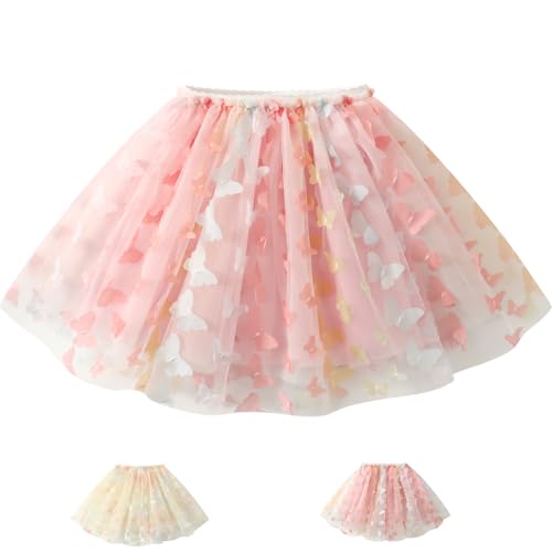 Princess Girls Tutu Skirt with 3D Butterfly 4-Layer Tulle Party Dress for Toddler Birthday Gift for Kids 4-12 Years
