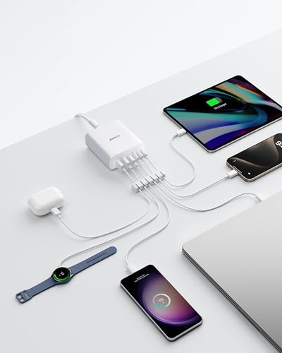 Caricatore USB C 112W, stazione di ricarica a 6 porte con uscita da 112 W, per iPhone 16/16 Plus/16 Pro/16 Pro Max/15/14/13, MacBook Air, Pixel, Galaxy, iPad e altri modelli (cavo non incluso) - Hub USB - Immagine 1