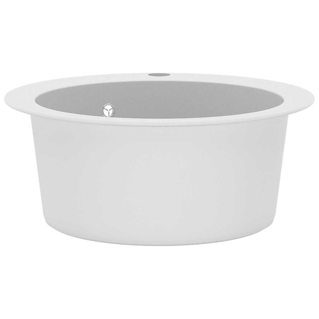 Lavello in granito rotondo, bianco, 50,5 cm, lavello singolo da