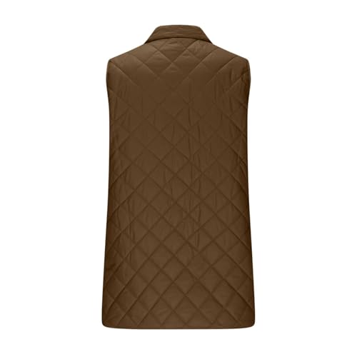 XOGWVJ Fuzzy Vest Women Long Puffer Vest Women Quilted Sleeveless Winter Coat Zip Up Mid Length Warm Jacket with Pockets Casual Fall Outerwear Brown L - image 8