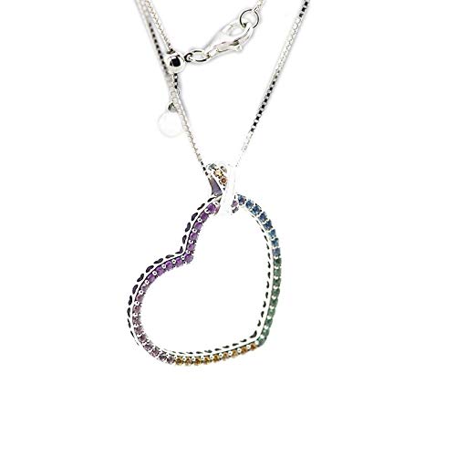 YDYDTTKD Mehrfarbige Herz-Anhänger-Halsketten für Frauen, 925er-Sterlingsilber-Halsketten, Schmuck, pflastern Steine, Kristall-Halskette für Mädchen