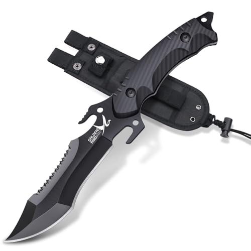Golden Bird Outdoor Messer, Full Tang Survival Messer Feststehende Klinge D2 Stahl mit Scheide Überlebensmesser mit G10 Griff Bushcraft Messer - Geschenke für Männer