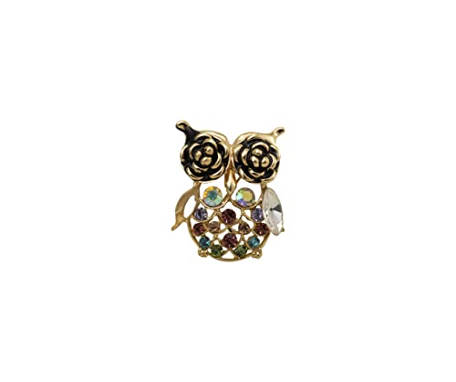 Broche de búho de metal tallado con piedra y ojo de flor para solapa de alta costura