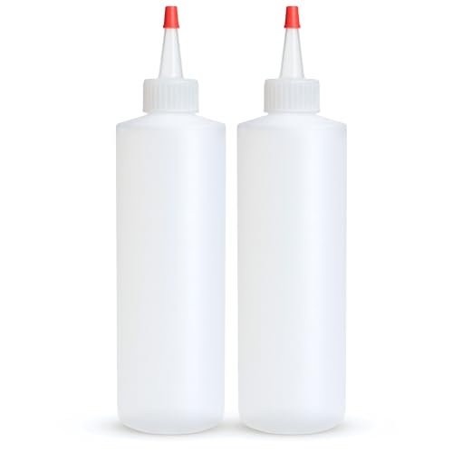 Condiment Squeeze Bottles, 8 OZ Empty Squirt Bottle, Red Top Cap, Leak Proof - for Ketchup, Mustard, Syrup, Sauces, Dressing, Oil, Arts & Crafts, BPA FREE Plastic - Perfect for Kitchen - 2 PACK