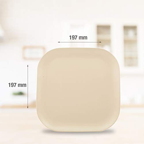 Image of Decor EcoLite Bamboo Non Toxic Eco-Friendly Reusable 4 Small Plates and 4 Bowls Dinner Set for Couples (Natural White) - 8 Pieces