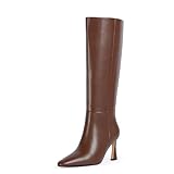 Modatope Knee High Boots Brown Boots for Women Pointed Toe Stiletto Heel Boot Pointy Toe Side Zipper Long Boot Size 7