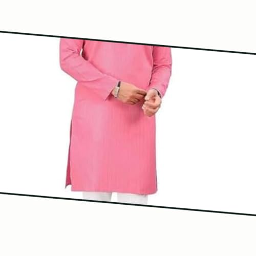 Image of FASHION GALLERY Men's Solid Pattern Polycotton Kurta with Long Sleeve Round Neck Knee Length and Pull On Closure Type|Men Kurta Pajama Set
