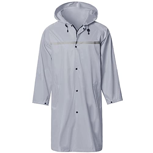 Image of Mens Long Hooded Safety Rain Jacket Waterproof Emergency Raincoat Poncho