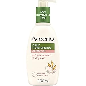 Aveeno Daily Moisturising Creamy Oil, With Nourishing Oat & Sweet Almond Oil, Suitable For Sensitive Skin, 24h Moisturisation, Help’s Prevent Protect and Nourish Dry Skin, 300ml