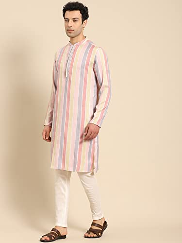 Image of Men's Navy Blue Cotton Festive Wear Regular Fit Woven Design Kurta | Indian Wedding Wear Kurta | Festive Ethnic Kurta