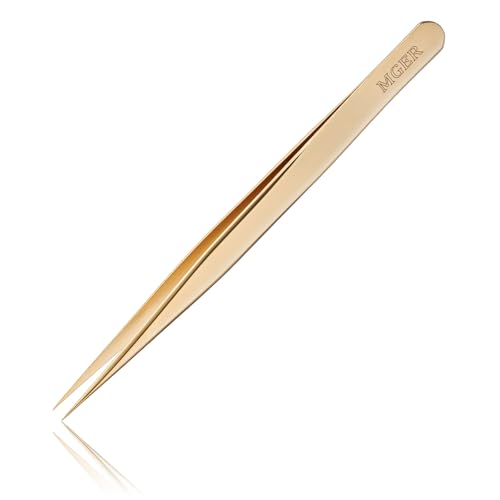 MGER Precision Isolation Eyelash Tweezers - Pointed for Extensions, Gold