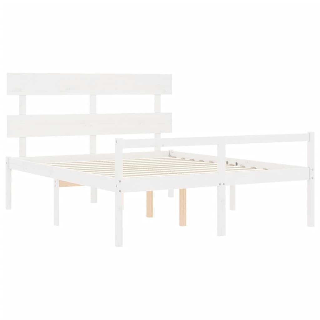 Seniorenbett 160x200 cm Weiß, Holzbett Massivholz Kiefer mit Kopfteil, Ehebett Doppelbett mit 45 cm Sitzhöhe Komfortbett Seniorengerecht