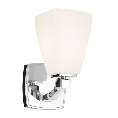 Image of Kichler Marant 5 inch 1-Light Wall Sconce Bathroom Light Fixture with Opal Glass in Chrome for Powder Room, Hallway, Fireplace, Modern Vanity Lighting (5 inch W x 9.5 inch H), 55214CH